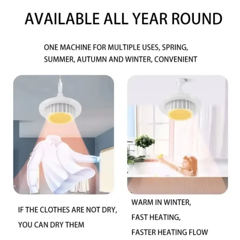 Remote Control Warm Air Lamp High-Power Whole House Heating Dimming Room Spiral E27 Electric Heater Fan Light Ceiling Fan Light