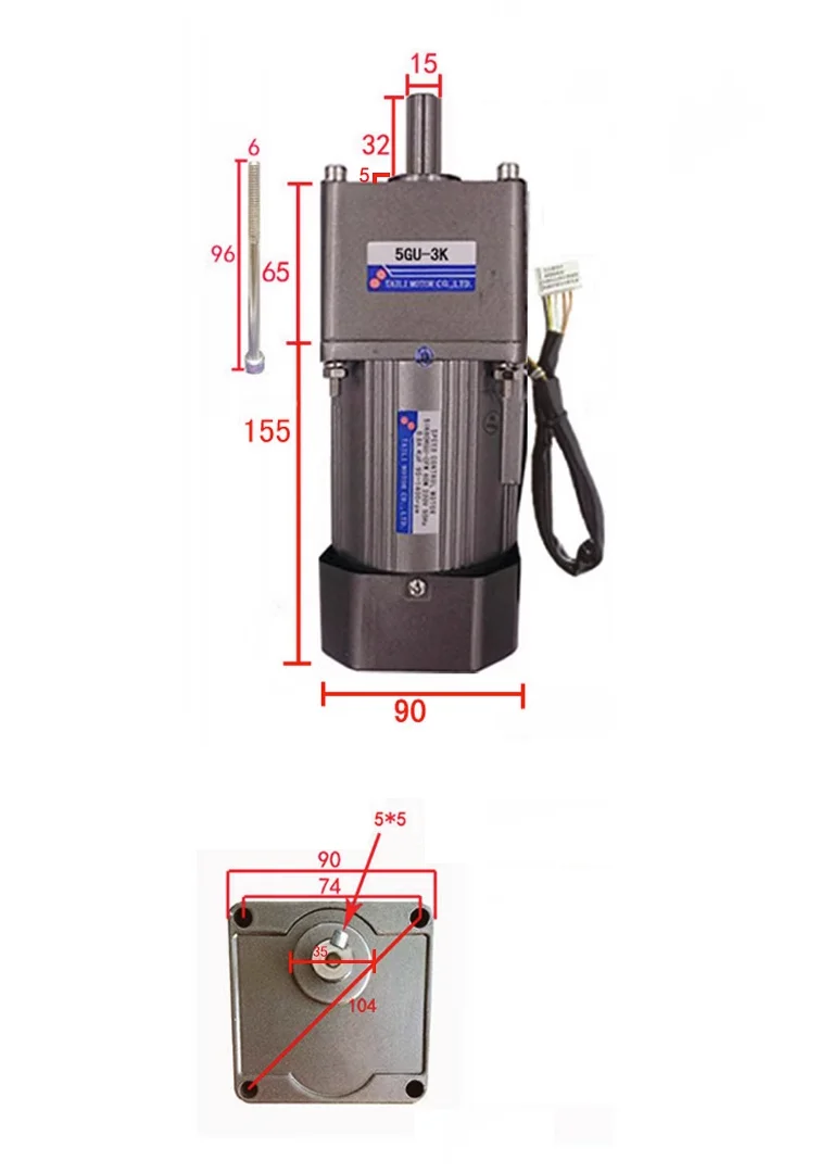 5IK90RGU-CF AC 기어 감속기 모터, 속도 조절, 가역, 높은 토크 + 속도 제어, 90W