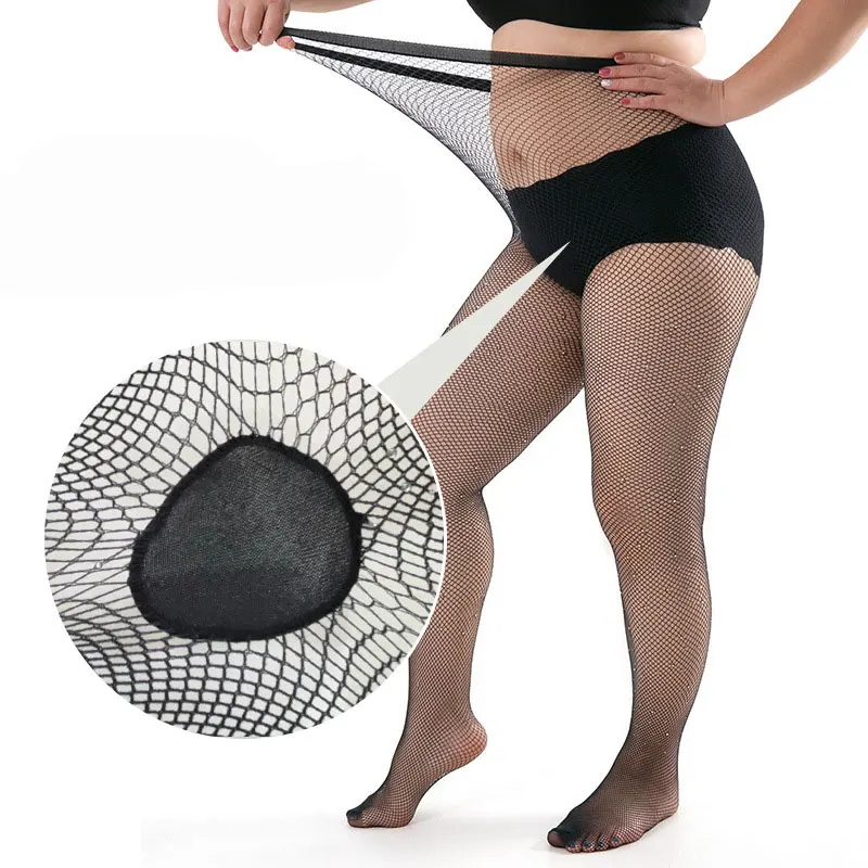 Big Plus Size Fishnet Diamond Pantyhose Women's Sexy Breathable Rhinestone Stockings Mesh Nylon Stockings Tights