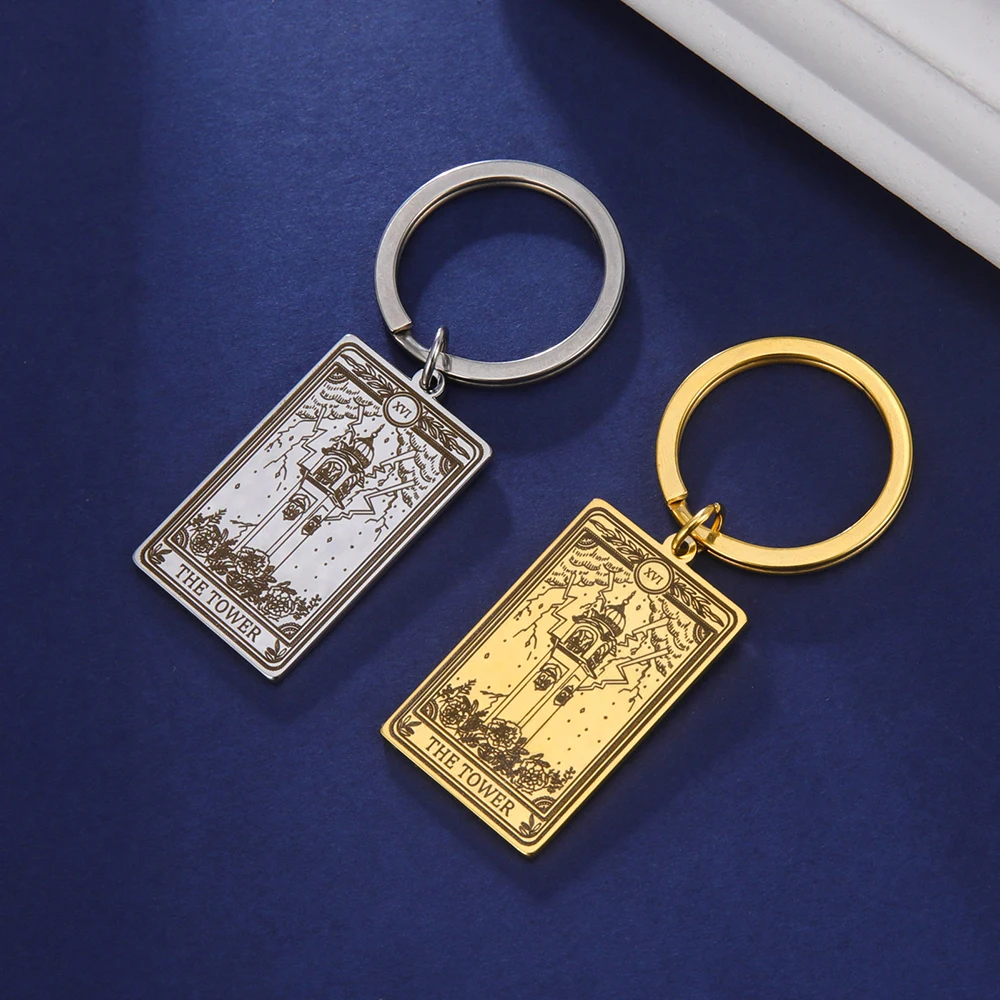 Dawapara Skeleton Tarot Karte Schlüsselbund Edelstahl Glück Amulett Ringelblume Tarot Schlüsselring Schädel Gothic Halloween Schmuck Geschenk – Detail 33