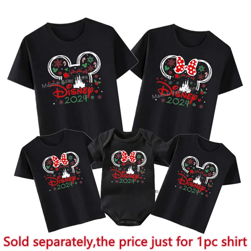 Disney 2024 Christmas Shirts Funny Mickey Minnie Print Family Matching Christmas Tshirts Dad Mom Kids Disneyland Xmas Outfits 3