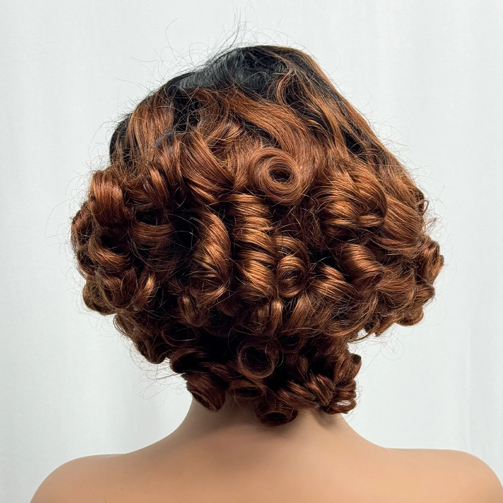 250% Density Bob Wigs Loose Bouncy Curly 4x4 Transparent Lace Closure Frontal Wigs Side Part Loose Texture 100% Human Hair Wig