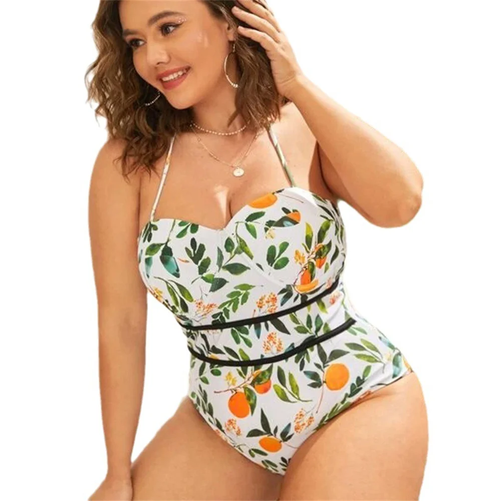 2024 Summer Fashion Ladies Slim-fit plus size print one-piece leisure vacation beach bikini one-piece swimsuit 1610