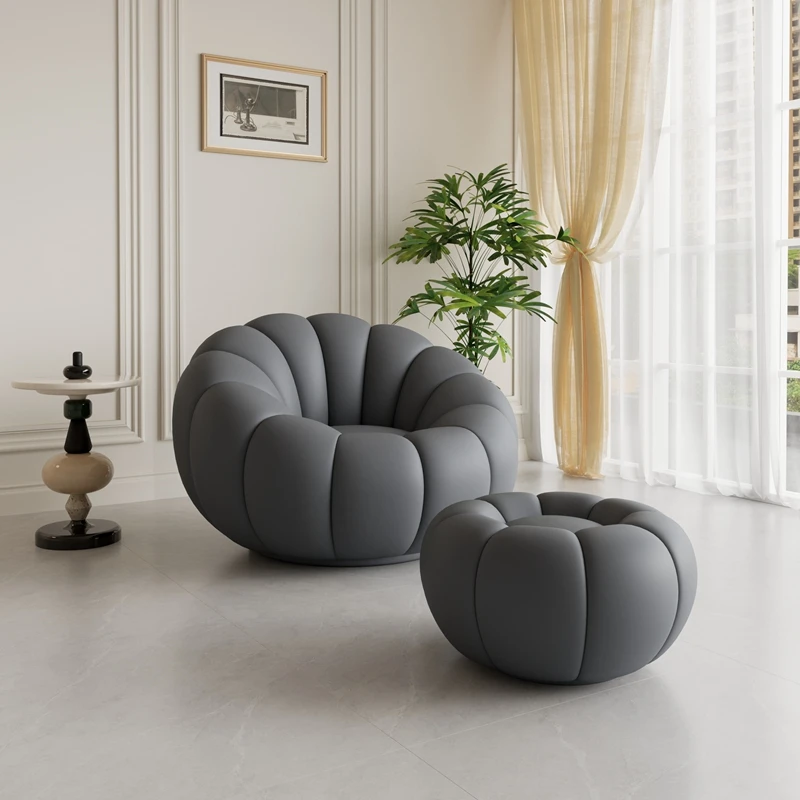 Cream Style Lazy Leisure Sofa Pumpkin Armchair Rotatable Single Seat Recline Sleep Function Ultra-Soft Living Room Furniture