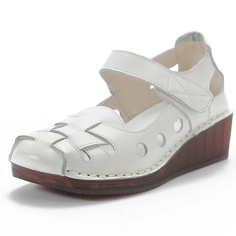 Hübsche orthopädische Sandalen für Damen aus Rindsleder, Mary Jane Schuhe, Damen Keilabsatz-Sandalen, orthopädische geschlossene Zehensandalen für Frauen. – Detail 20