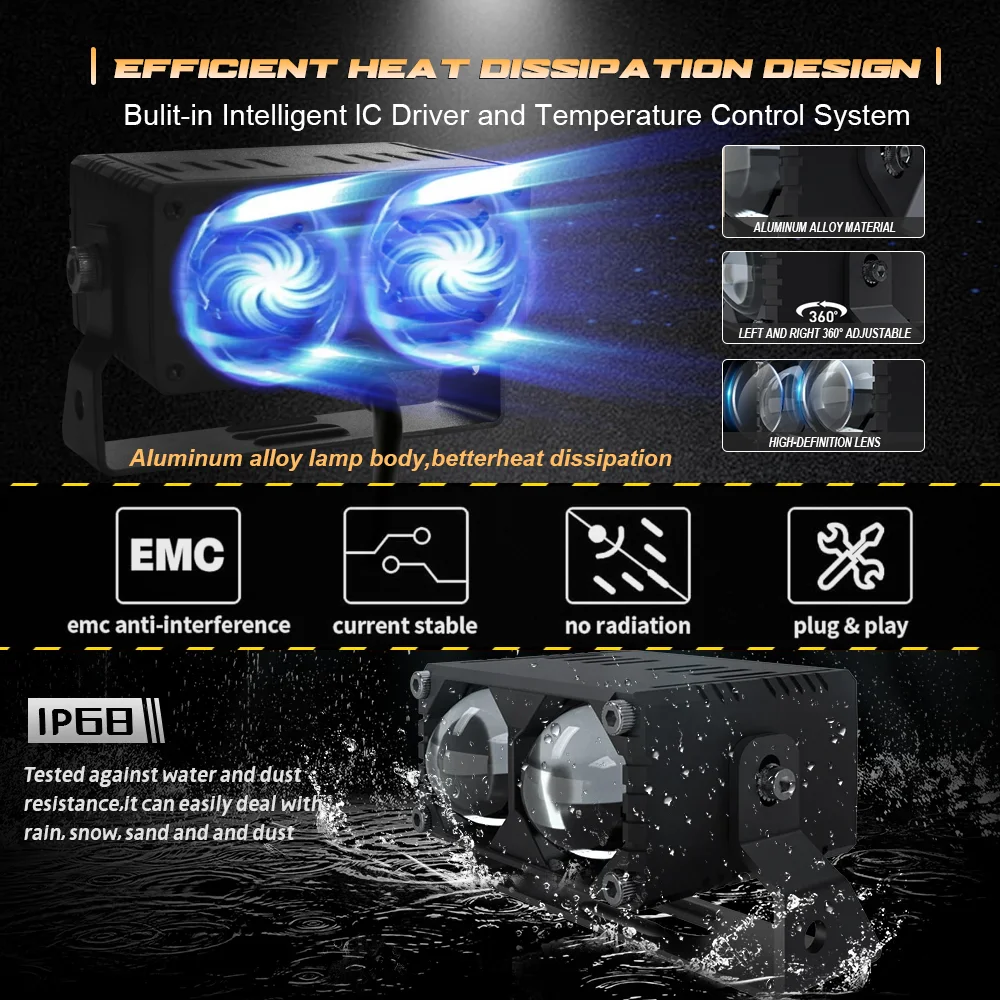 90W 90000LM Luci a Led per illuminazioni auto Lenti Bi Led Fendinebbia per camion Faro con interruttore Faretto ausiliario per moto - immagine 4