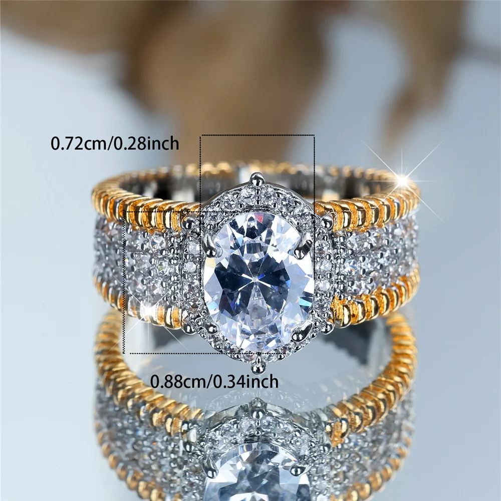 Cute Female White Zircon Stone Oval Engagement Rings For Women Silver Gold Color Wedding Bands Jewelry Party Gifts