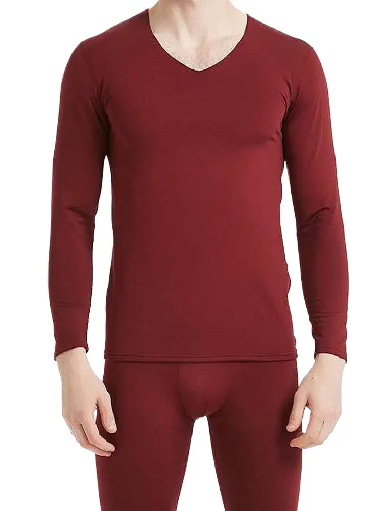 Mens Velvet Long Sleeve V Neck T Shirts and Slim Fit Pants Sets