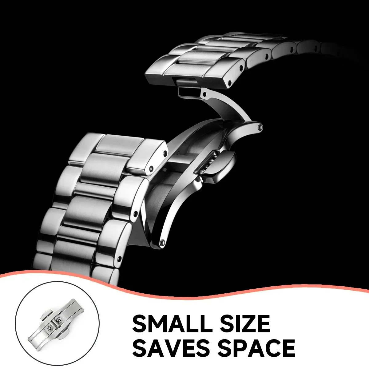 Stainless Steel Butterfly Deployment Buckle with Double Click Clasp
