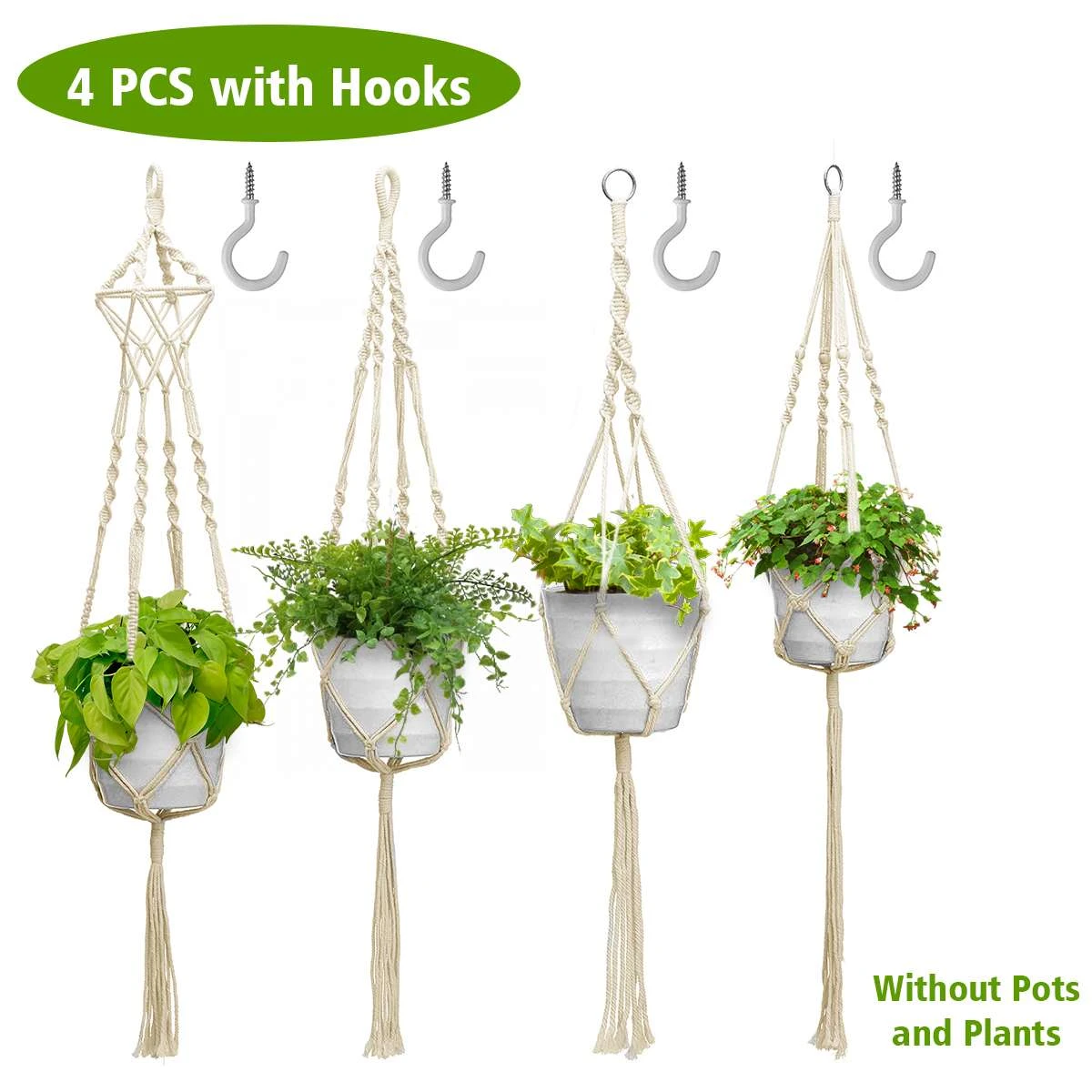 4PCS/Set Handmade Plant Hanger Baskets Flower Pots Holder Balcony Hanging Decoration Knotted Lifting Rope Home Garden Supplies