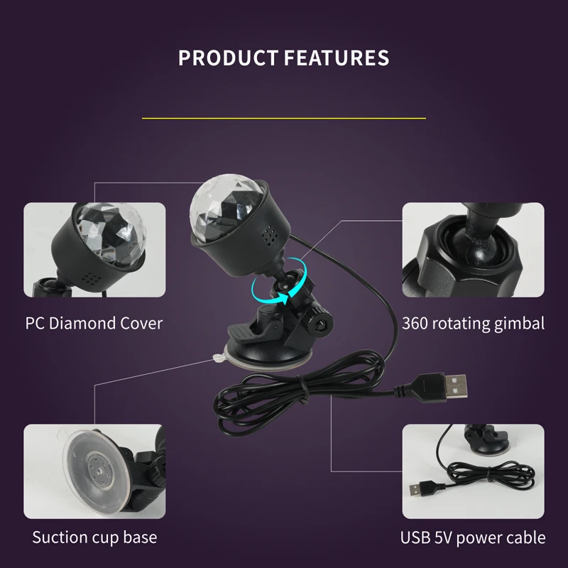 LED Stage Disco Light Rotating DJ Ball Strobe RGB Christmas Gift Party Club Car Laser Show Lamp