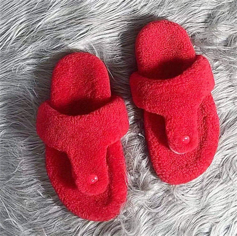 Großhandel Flauschige Echte Lammfell-Damenpantoffeln Luxus-Hausschuhe für Frauen Flache Rutschfeste Bequeme Schuhe für Drinnen und Draußen – Detail 19