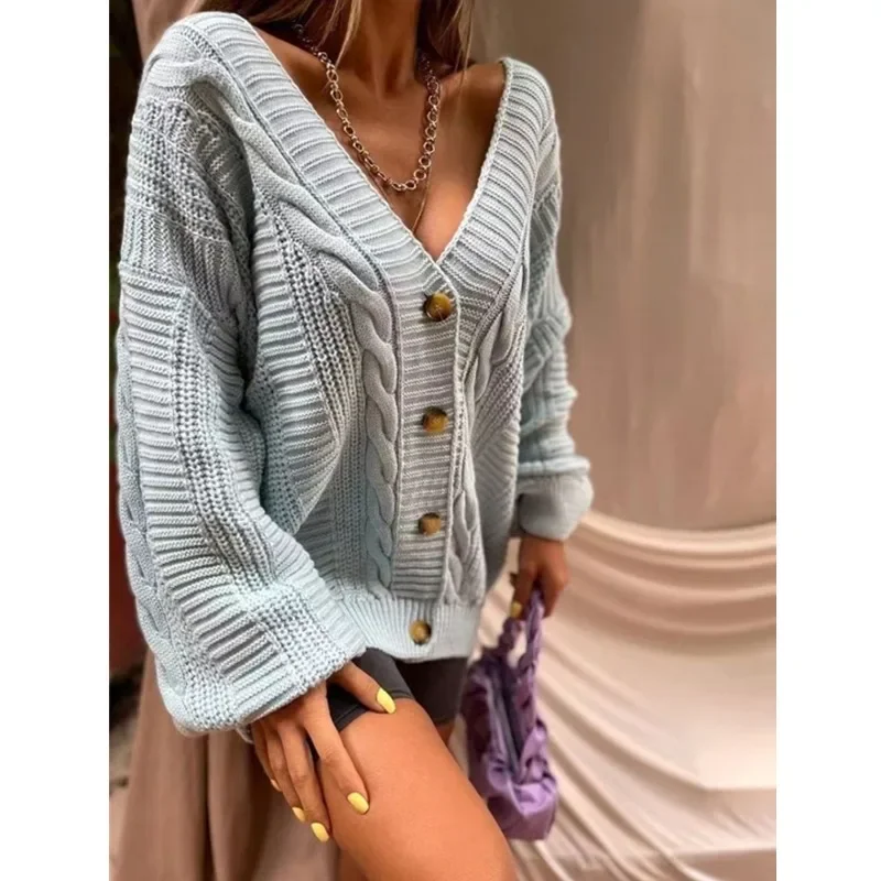 Spring New Bohemian Women's Cardigan V-Neck Long-sleeved Sweater Autumn Retro Elegant Single-breasted Knitwear Jacket