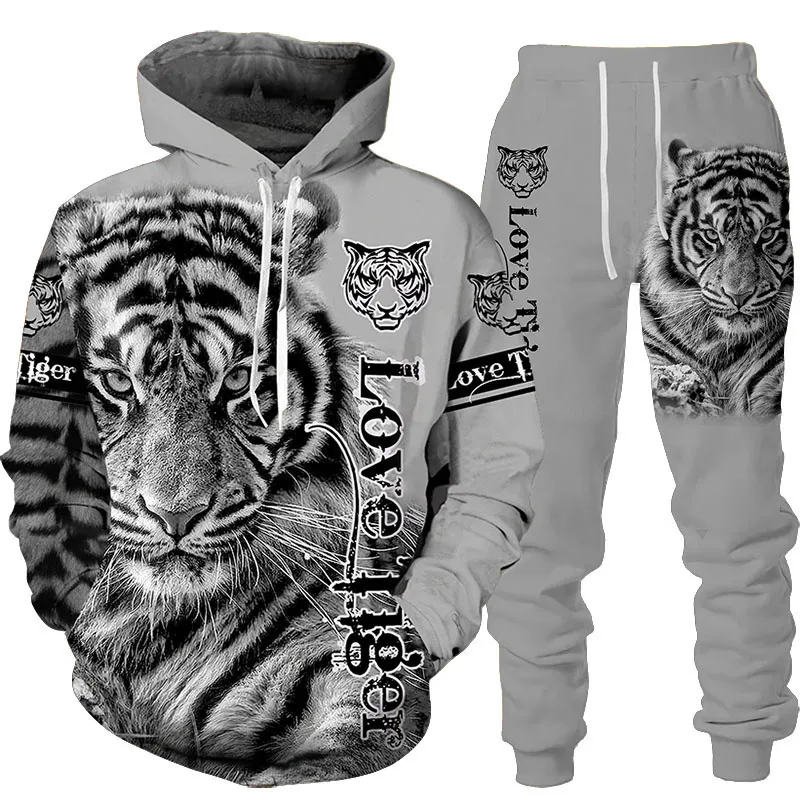 New Animal 3D Tiger Printed Hoodie + Pants Suit Cool Men/Women 2 Pcs Sportwear Tracksuit Set Autumn And Winter Men's Clothing