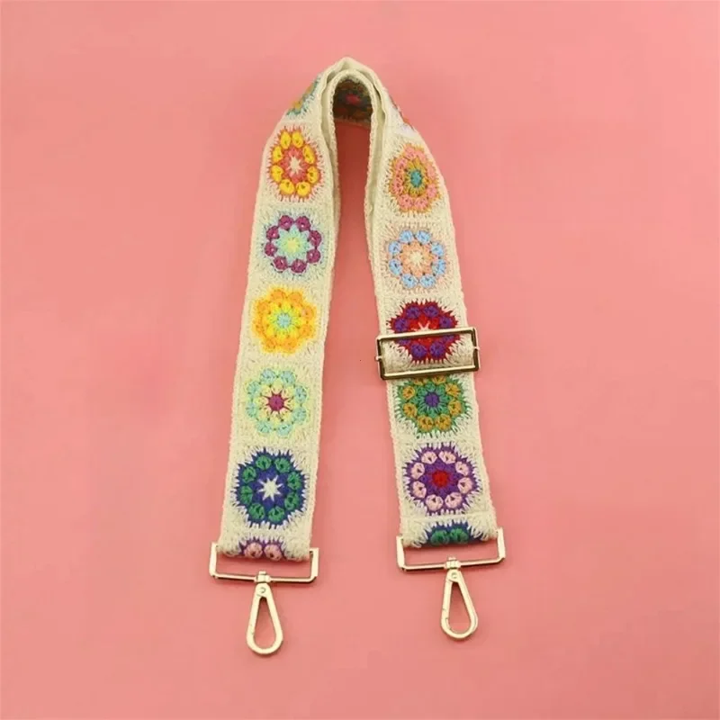 1PC Fashion Adjustable Crochet Flower Shoulder Strap For Handbags DIY Knitted Bag Accessories Ethnic Embroidery Purse Strap