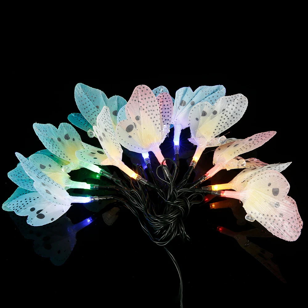 12 LED Solar Butterfly Lamp String Optical Fiber Optic Fairy Light Waterproof Christmas Outdoor Garden Holiday Decoration