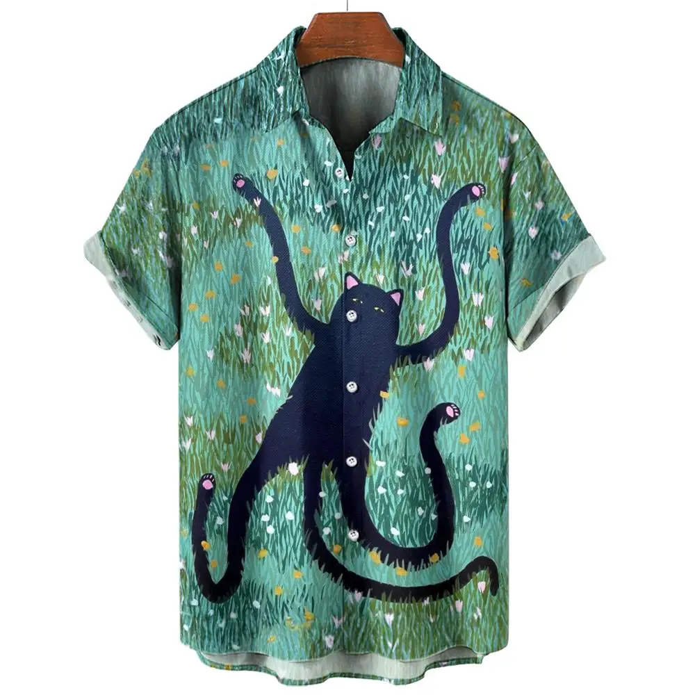 thumbnail image 1 of Camisetas con gráficos de gato de anime para hombres, camisas casuales para hombres, camisetas de verano de gran tamaño, camisetas de manga corta, ropa urbana Harajuku para hombres, 1 of 5