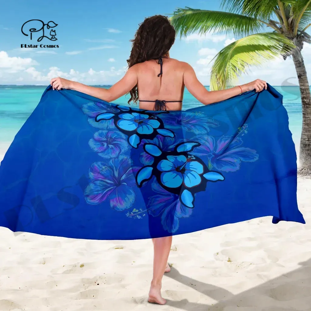 

Floral Tribal Turtle Polynesian Sarong Personalized 3D Printed Towel Summer Seaside Resort Casual Bohemian Style Beach Towel Q-2