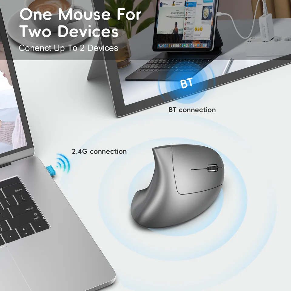 Mouse da gioco verticale ergonomico wireless ricaricabile ottico 2.4G per computer PC, laptop e desktop con connessione USB._voghion.com
