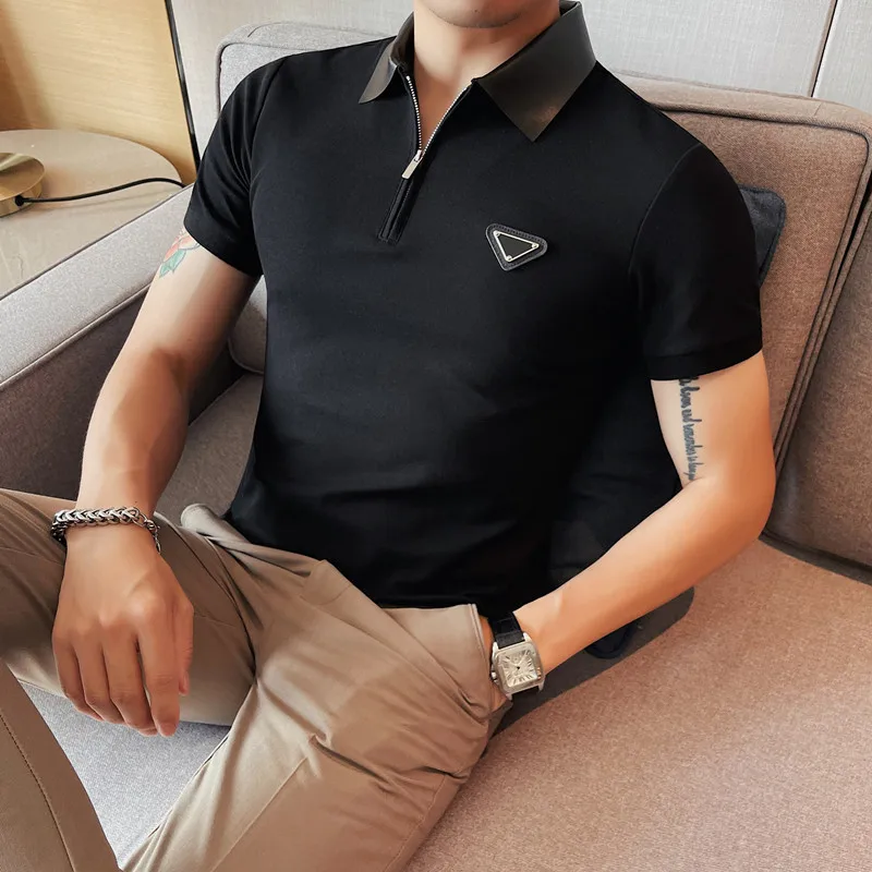 

Solid Color Lapel Polo Shirts Men Short Sleeve Slim Casual Business Formal T-shirt Social Party Tee Tops Streetwear Men Clothing