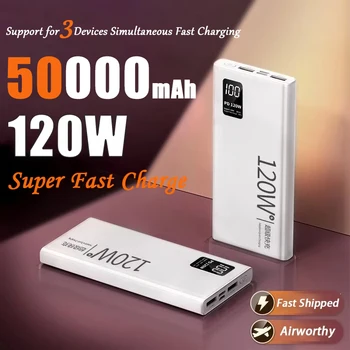 Batteria portatile per caricabatterie rapido da 120 W ad alta capacità 50000 mAh con display digitale Powerbank per iPhone Samsung Xiaomi