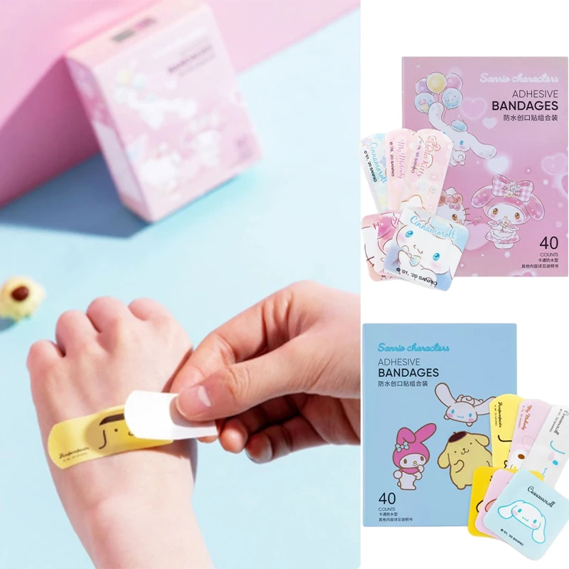 

MINISO Sanrios 40 шт./коробка аниме Band-Aid Hello Kitty Kuromi My Melody Cinnamoroll Kawaii самоклеящиеся бандажные раны наклейки