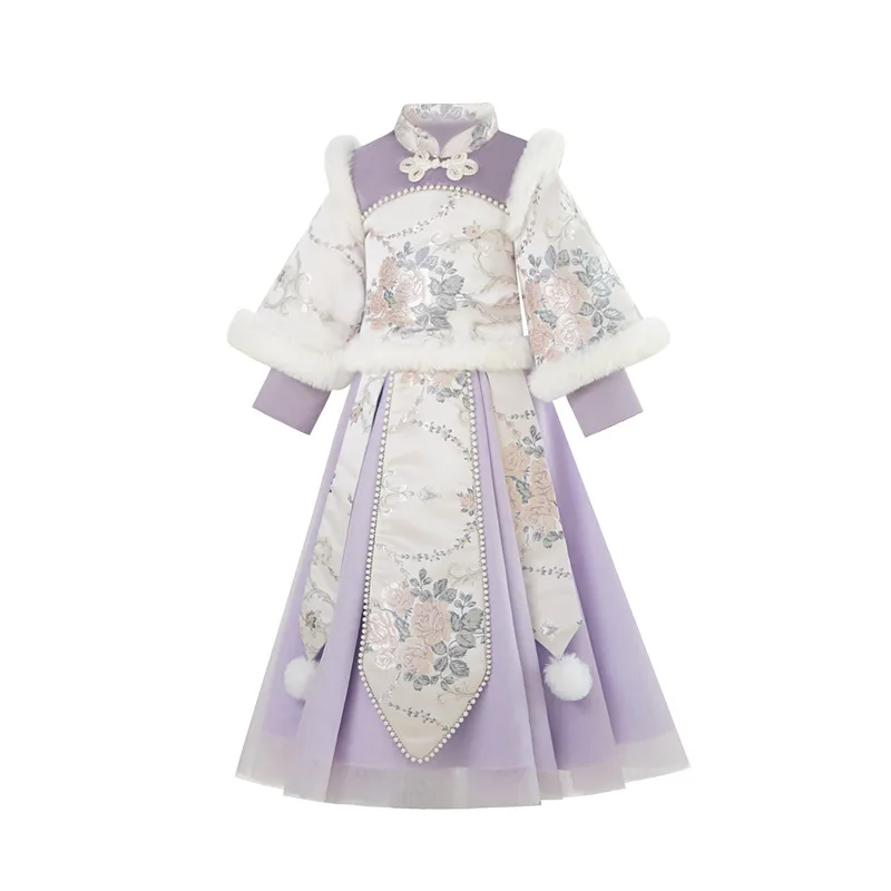 

Girls Hanfu Clothes Suits Embroidery Boutique New Year Christmas Party Gown 2pcs Coat+skirts Chinese Retro Tang Outfits #110-160