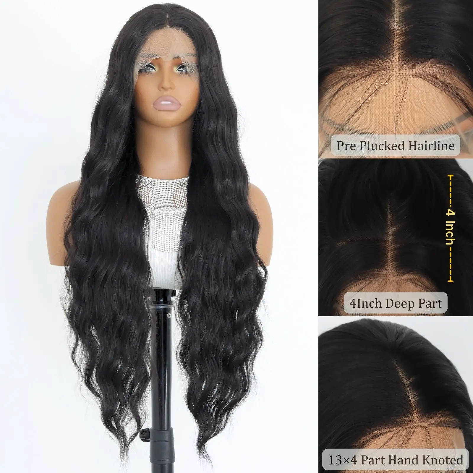 Black Long Wavy13×4 Lace Front Wig For Women Heat Resistant Fiber Synthetic Lace Front Wigs Daily Party Use Wigs 32Inch