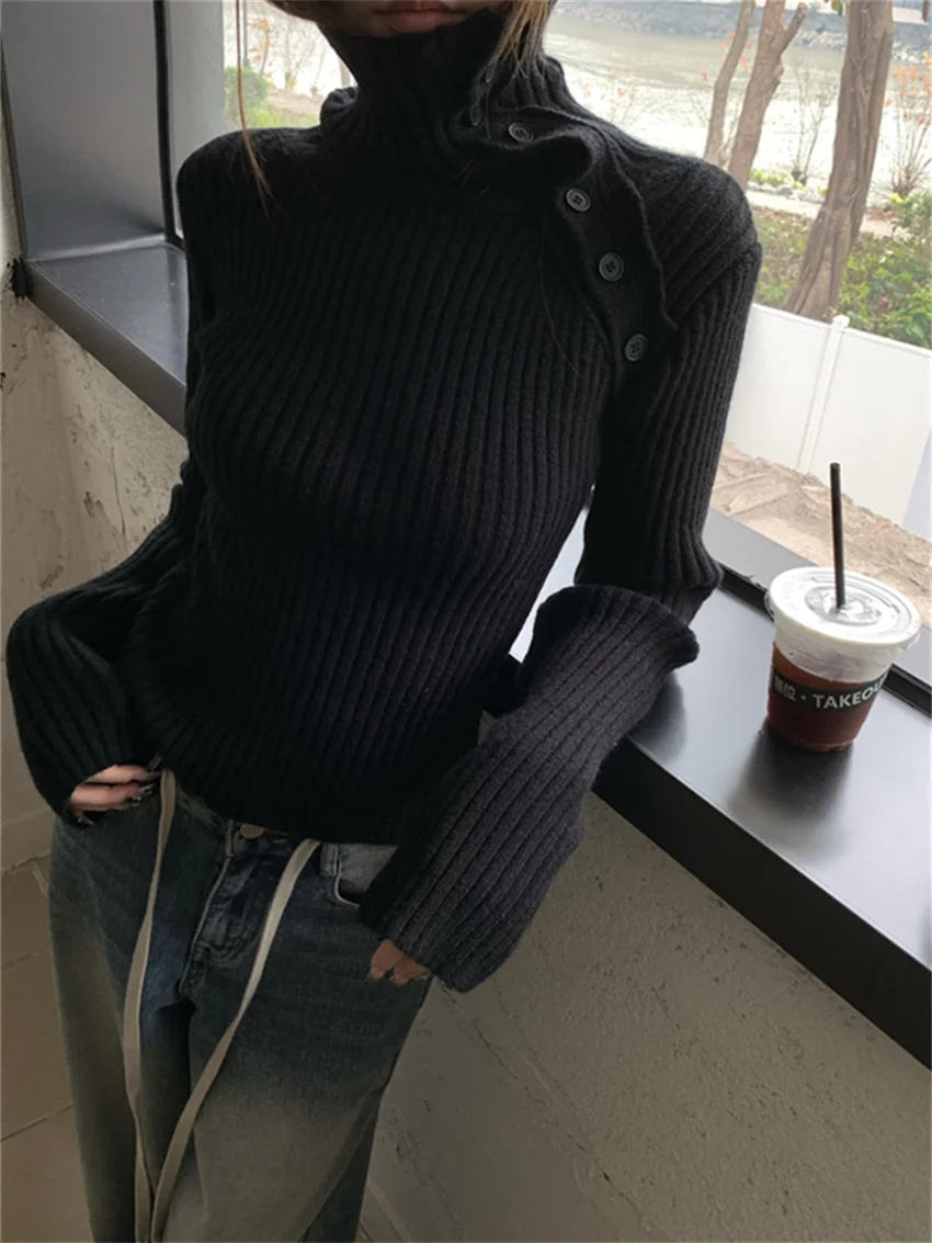 

Alien Kitty Black Outwear Sweaters Pullovers 2024 Spring Turtleneck All Match Knitted Loose OL Full Sleeve Daily Slim Casual