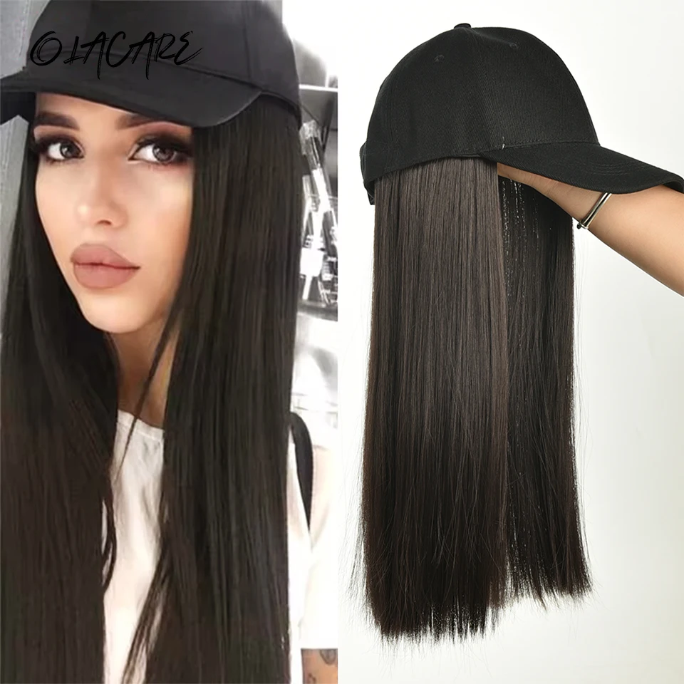 Synthetic Straight Black Brown Wig Hat for Women