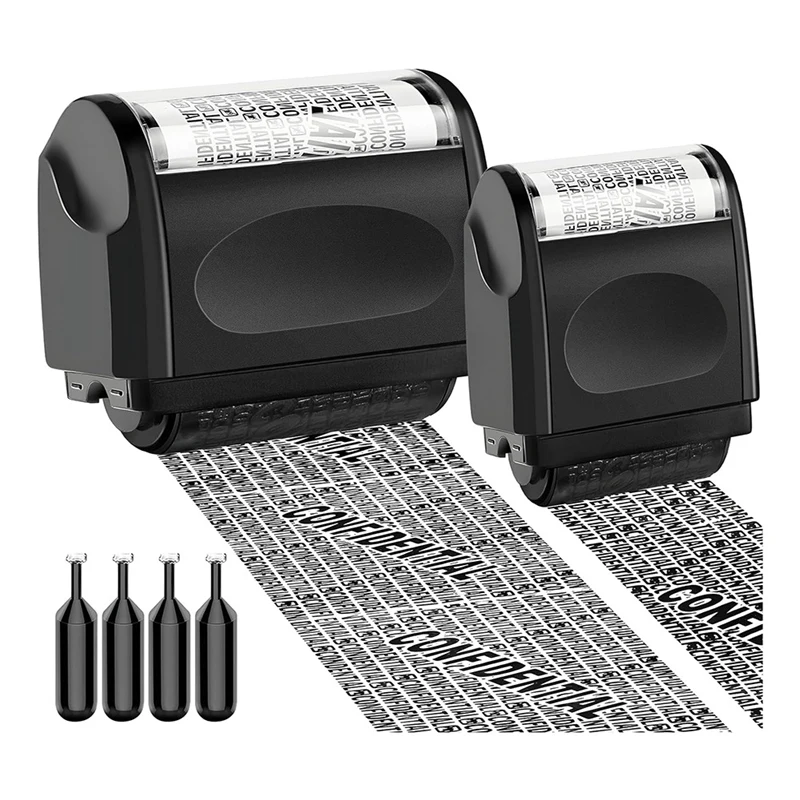 

2Pcs Identity Theft Protection Roller Stamps Set, 4 Ink Refills Included, Safeguard Your Personal Information