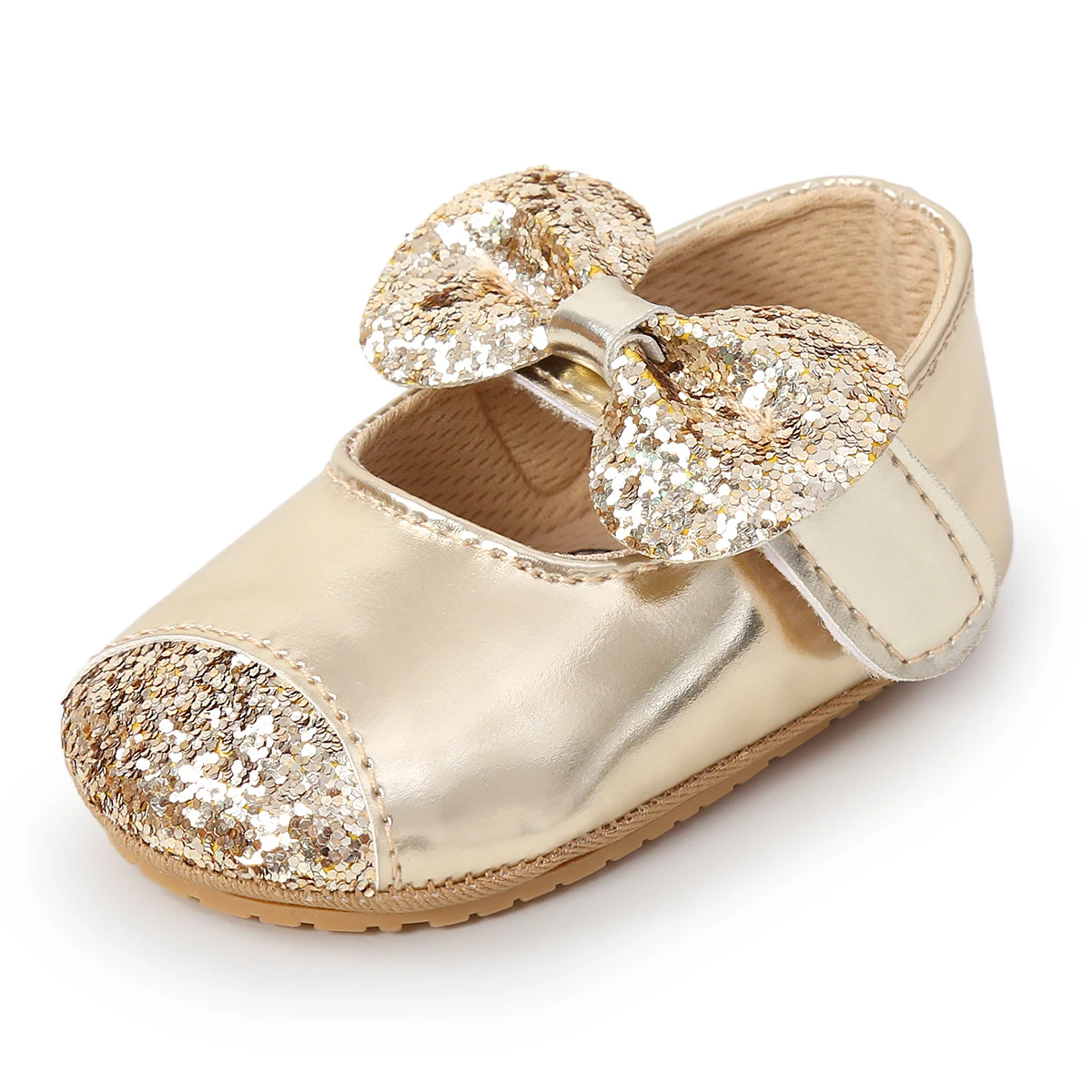 Zapatos de cuero para niñas nacidas, zapatos de primeros pasos, lazos ostentosos, lentejuelas, zapatos para aprender a caminar, zapato con lazo para bebé niña, zapatos de princesa para bebé | -