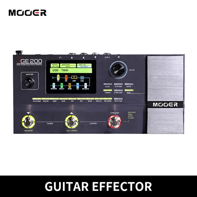 MOOER GE200 Amp Modelling & Multi Effects Pedal 55 Amplifier Models 26  Speaker Cab Models 70 Effects 52s Looper 40 Drum Patterns