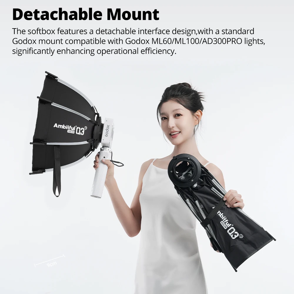 AMBITFUL Q3-40cm Q3-60cm GODOX 마운트 소프트박스 SA-GD 스피드 링 매트 박스 라이트 박스 (GODOX ML100 BI ML60 AD300Pro LED 플래시라이트용)