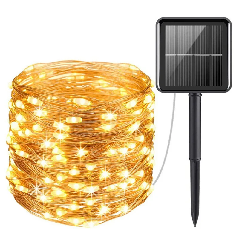 Waterproof Outdoor Solar LED Fairy String Lights - Twinkling Copper Wire for Parties & Garden Decor