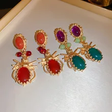  Medieval Style Rhinestone Resin Beetle Insect Drop Earrings for Women Temperament Retro Earring Party Jewelry Wholesale 