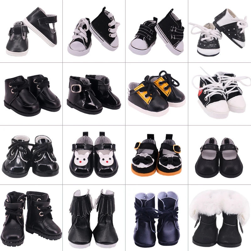 5 Cm Black Buckle PU Doll Shoes Sneakers Canvas For 14 Inch Doll&BJD 20cm Cotton Doll 30-33cm Paola Renio Girl`s Toy Russia Gift