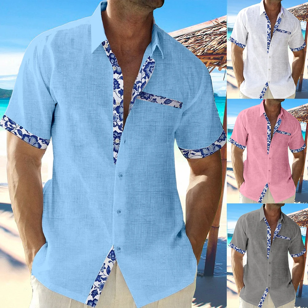 

Men's Print Beach Shirt Summer Short Sleeve Casual Button Lapel Collar Shirts Loose Blouse Tee Male Clothing
