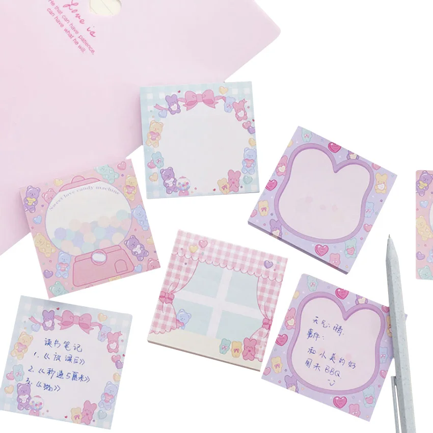 

80pcs/pack Ins pink girl sweetheart candy note paper Paste Memo Creative Notepad New School Supplies