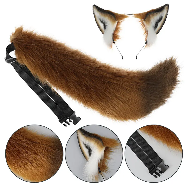 Frauen süße Plüsch Fuchs Ohr Stirnband lange flauschige Fuchsschwanz verstellbare pelzige Wolf Schwanz Rollenspiel Anime Performance Cosplay Kostüm – Detail 14