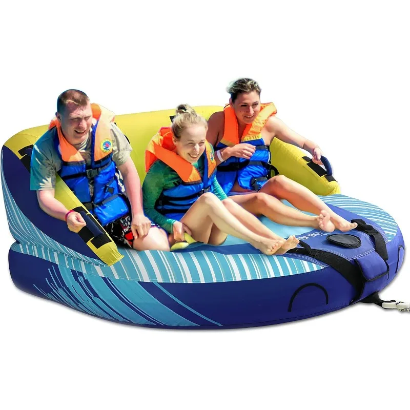 

EVAJOY 3 Person Towable Tube for Boating, Inflatable Towable Tubes for Boats 1-3 Rider, Water Sports Tube with Dual Front