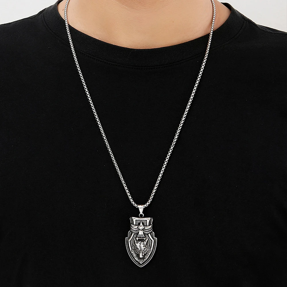 Collana Vichinga Uomo Con Ciondolo Lupo Valknut E Rune, In Acciaio Inossidabile, Amuleto Di Protezione, Catena 61cm - 3