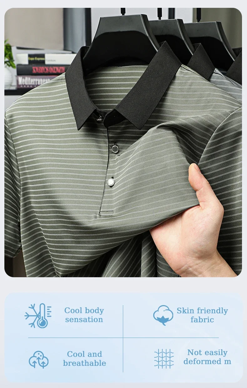 BROWON Brand 2025 Summer Man's Branded Polo Shirt Thin Striped Design Short Sleeve Retro Style Office Work Polo Shirt for Man 10 Sc0cb5a5881554c93bee299e4150afc69y