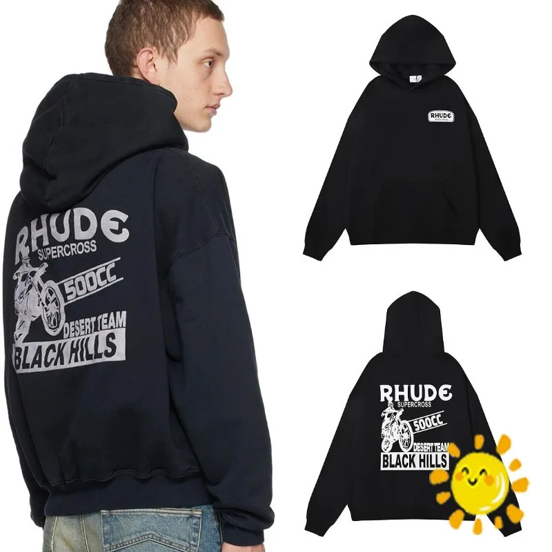

23SS Vintage High Quality Rhude Hoodie Men Women Pullovers Streetwear Casual Rhude Sweatshirts