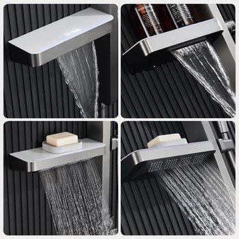 ระบบฝักบัวเรนชาวเวอร์อัจฉริยะสำหรับห้องน้ำหรูหรา ติดผนัง พร้อมจอ LED แสดงอุณหภูมิแบบดิจิตอล ชุดก๊อกน้ำตกแบบฝนตก 2