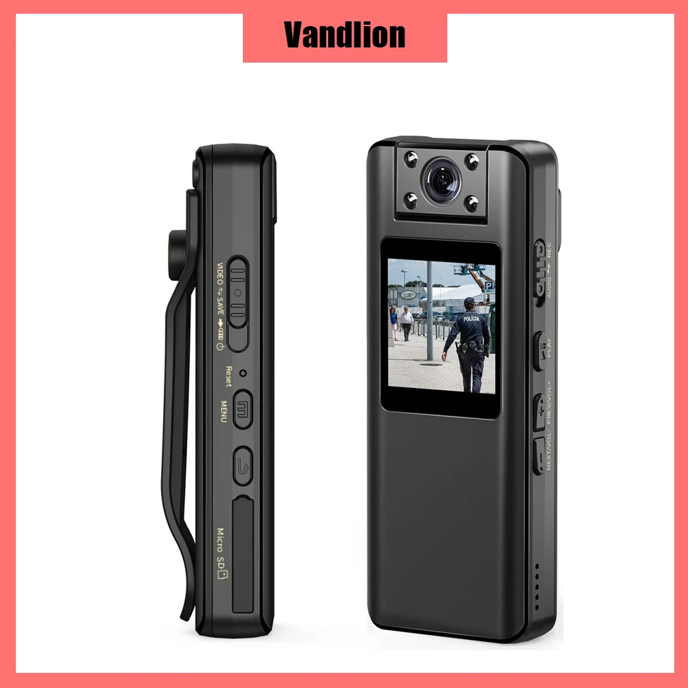 Vandlion 디지털 미니 바디 카메라, 풀 HD 1080P 나이트 비전, 2200mAh 긴 배터리 수명 장착 카메라, 회의 여행용, A22