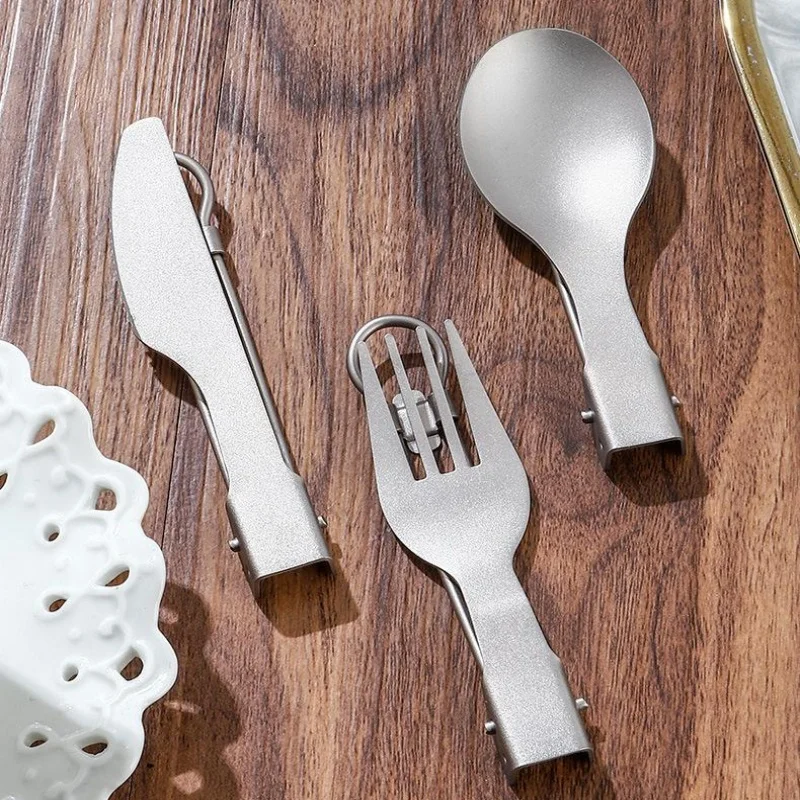 Titanium Foldable Utensil Set – Lightweight Portable Fork, Spoon, Knife & Chopsticks for Camping & HikingTitanium Folda 4