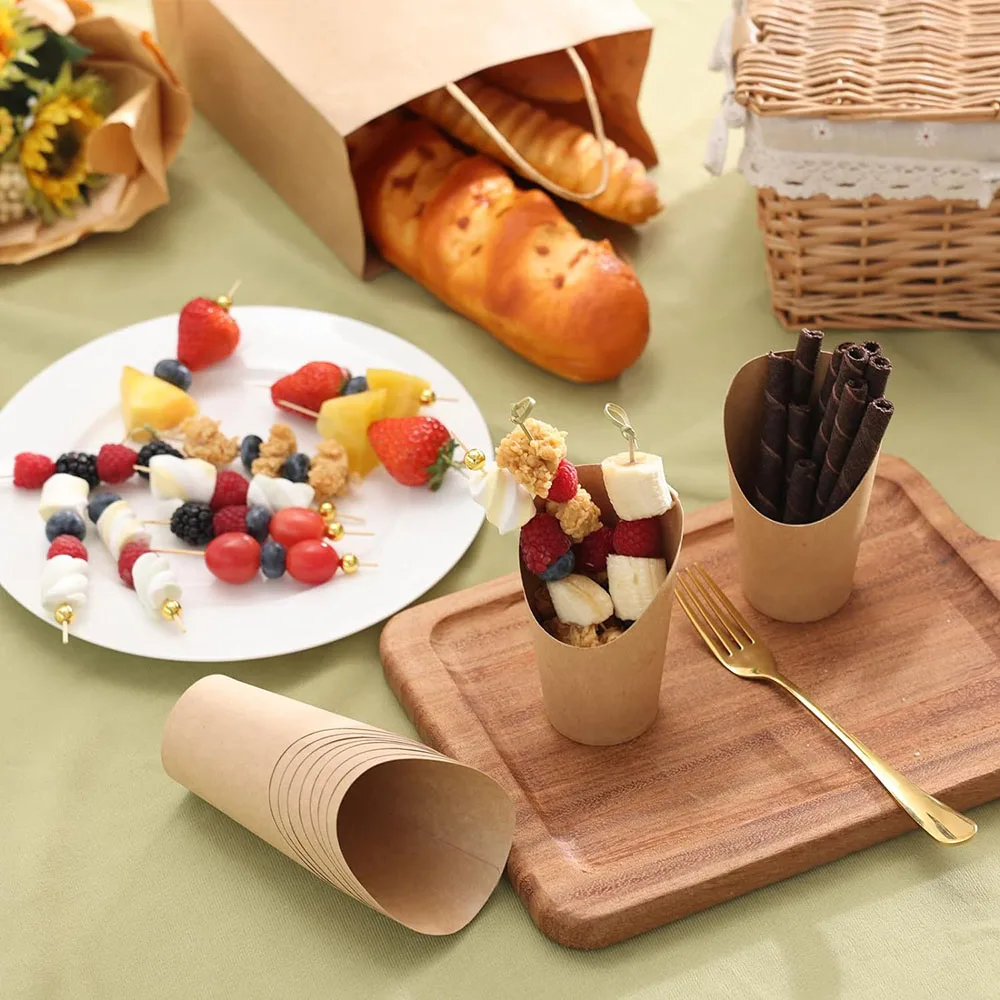 Charcuterie Cups with Cocktail Picks,12oz Brown French Fry Holder Cups,Appetizers Cups Snack Dessert Popcorn Box for Party