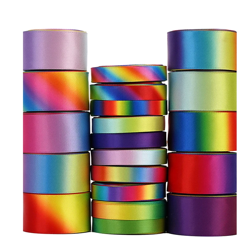 9mm-50mm Rainbow Gradient Double Face Printed Satin Ribbon for Gift Package Diy Decorative Ribbon Children's Hair Bows 100Yards