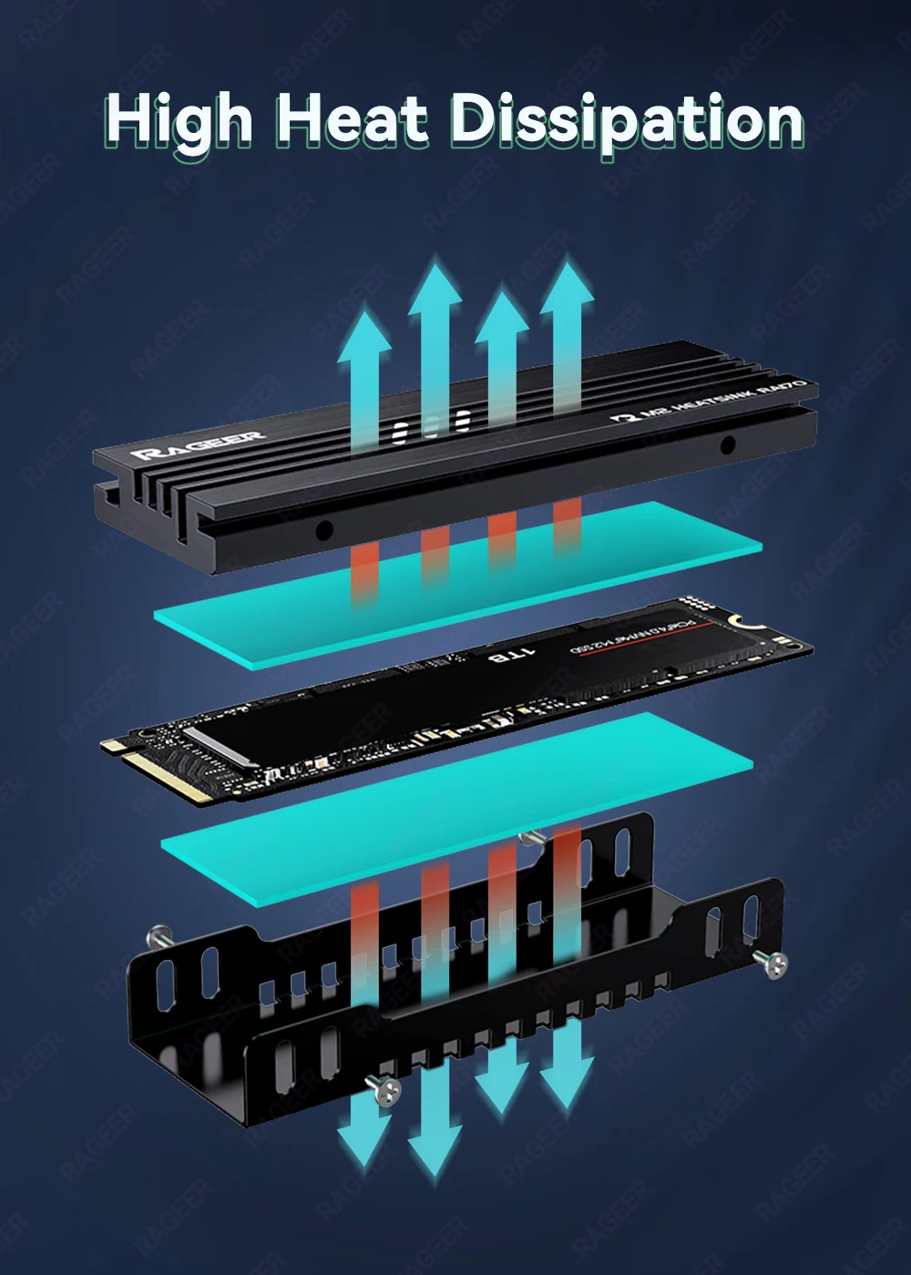 RAGEER M.2 SSD-Kühler, Vollaluminium-Kühler, Konvektions-Kühlkörper, NVME NGFF-Kühler, für NVMe/NGFF 2280 SSD für PC, PS5 – Detail 4